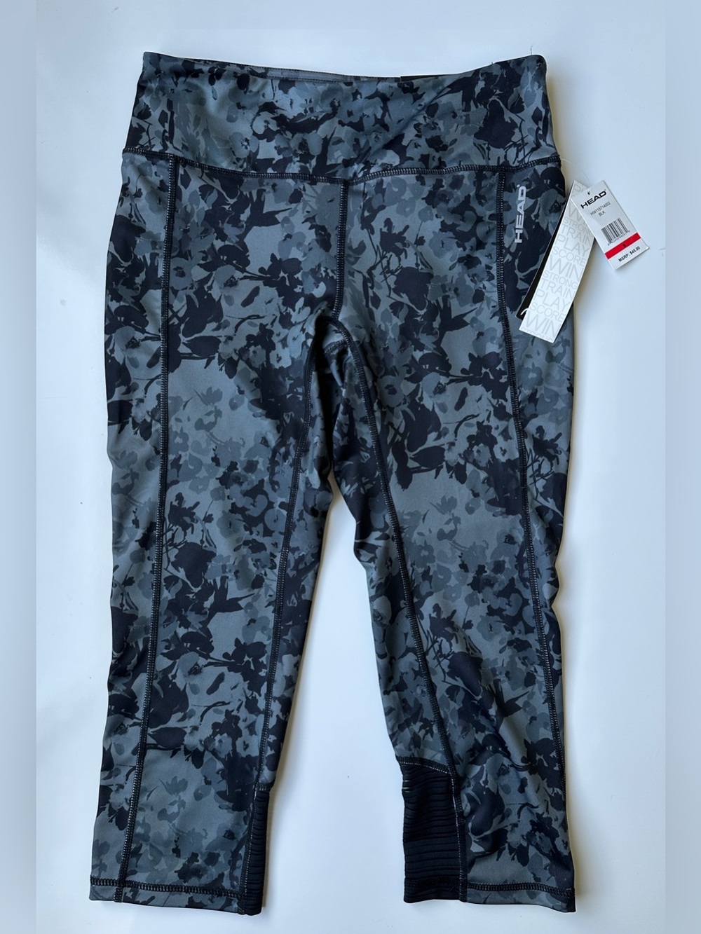NWT Head Gray Black Floral Camo Low Rise Stretch Athletic Gym Capri Pants Small